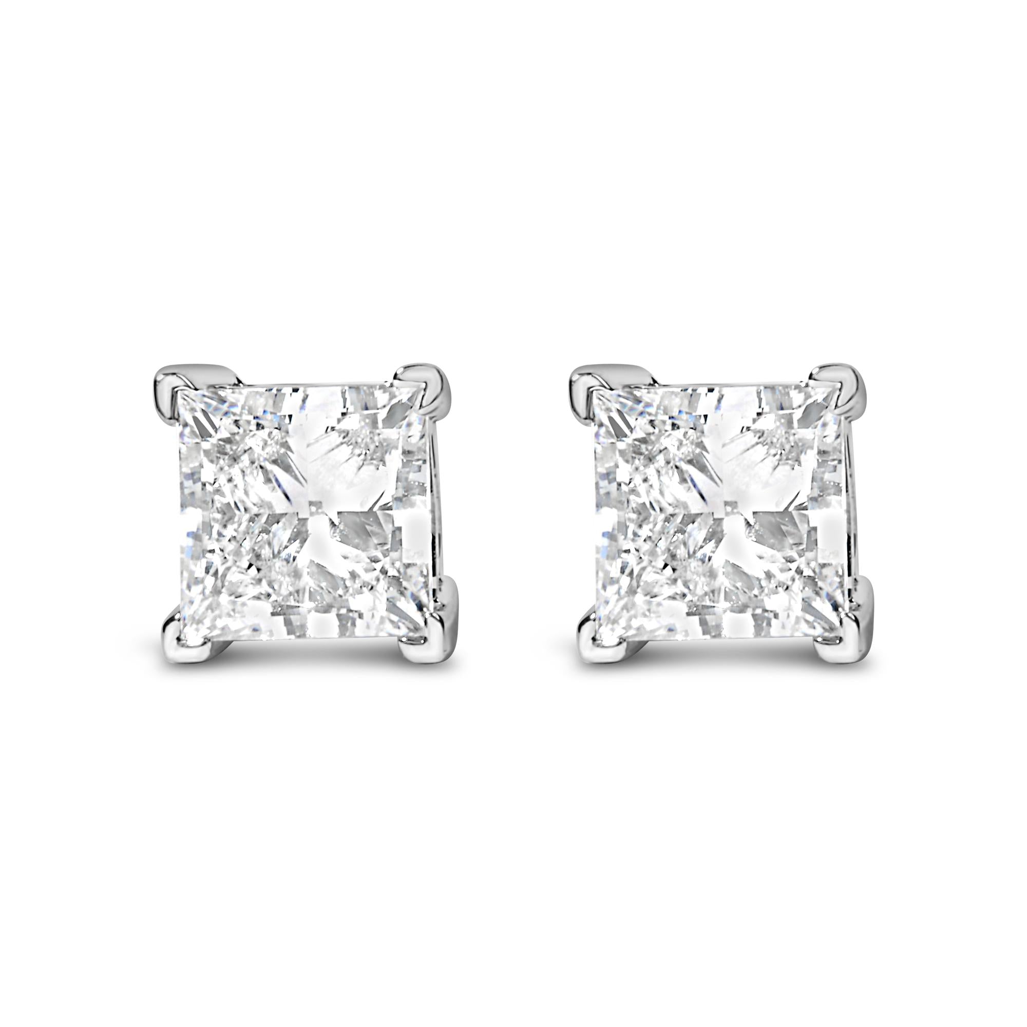 Princess-Cut Lab-Grown Diamond Solitaire Stud Earrings in 14K White Gold, photo 2