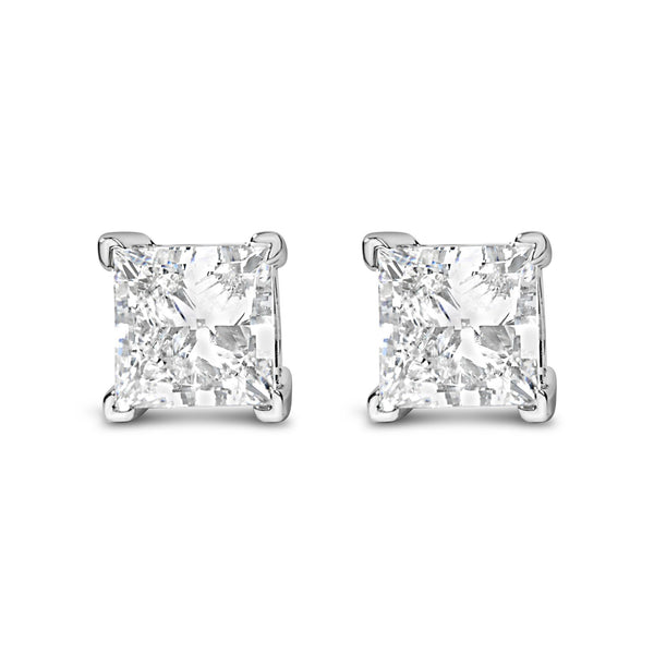 Princess-Cut Lab-Grown Diamond Solitaire Stud Earrings in 14K White Gold, photo 2