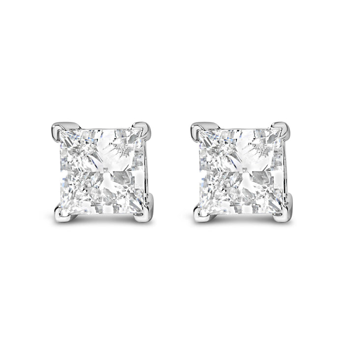 Princess-Cut Lab-Grown Diamond Solitaire Stud Earrings in 14K White Gold, photo 2