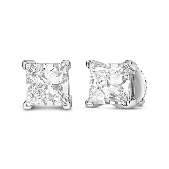 Princess-Cut Lab-Grown Diamond Solitaire Stud Earrings in 14K White Gold, photo 4