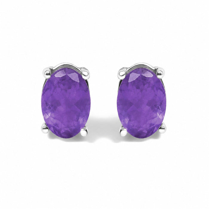 6x4mm Natural Oval Gemstone Solitaire Stud Earrings in Sterling Silver, photo 4