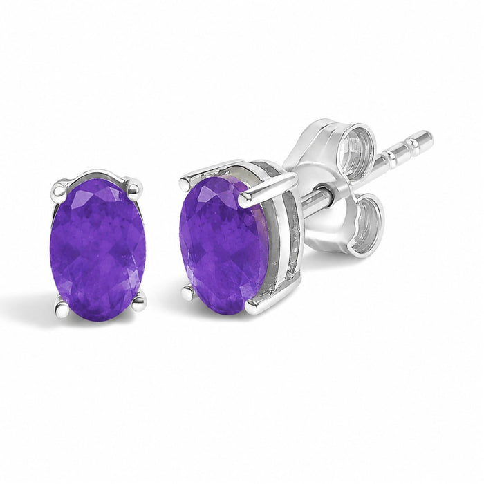 6x4mm Natural Oval Gemstone Solitaire Stud Earrings in Sterling Silver, photo 9