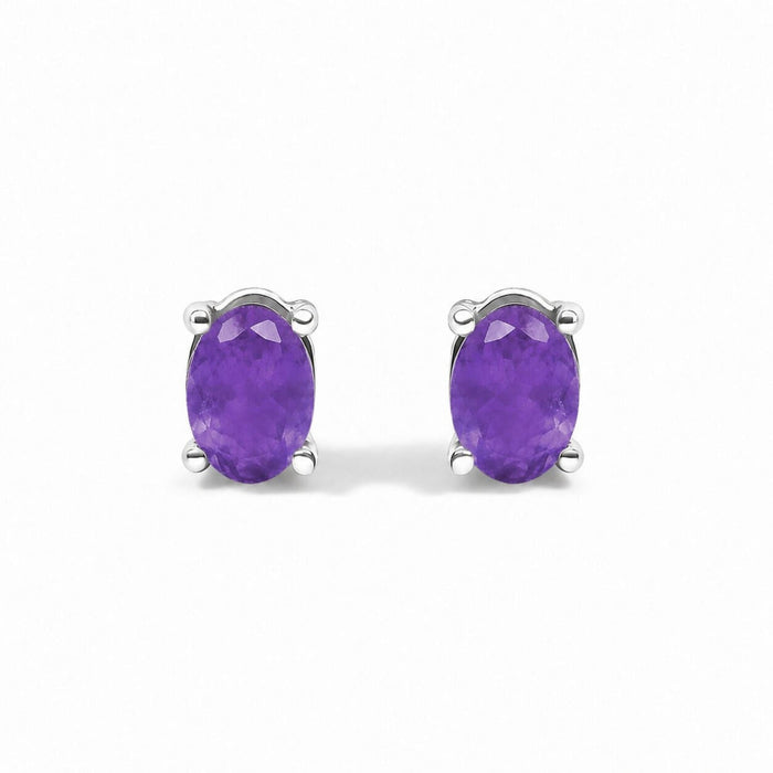 5x3mm Natural Oval Gemstone Solitaire Stud Earrings in Sterling Silver, photo 4