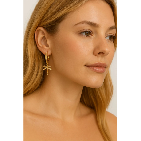 Palm Tree Cubic Zirconia Hoop Earrings, photo 2