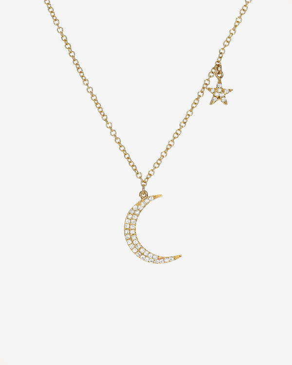 14K Gold Pave Diamond Moon and Star Necklace, photo 1