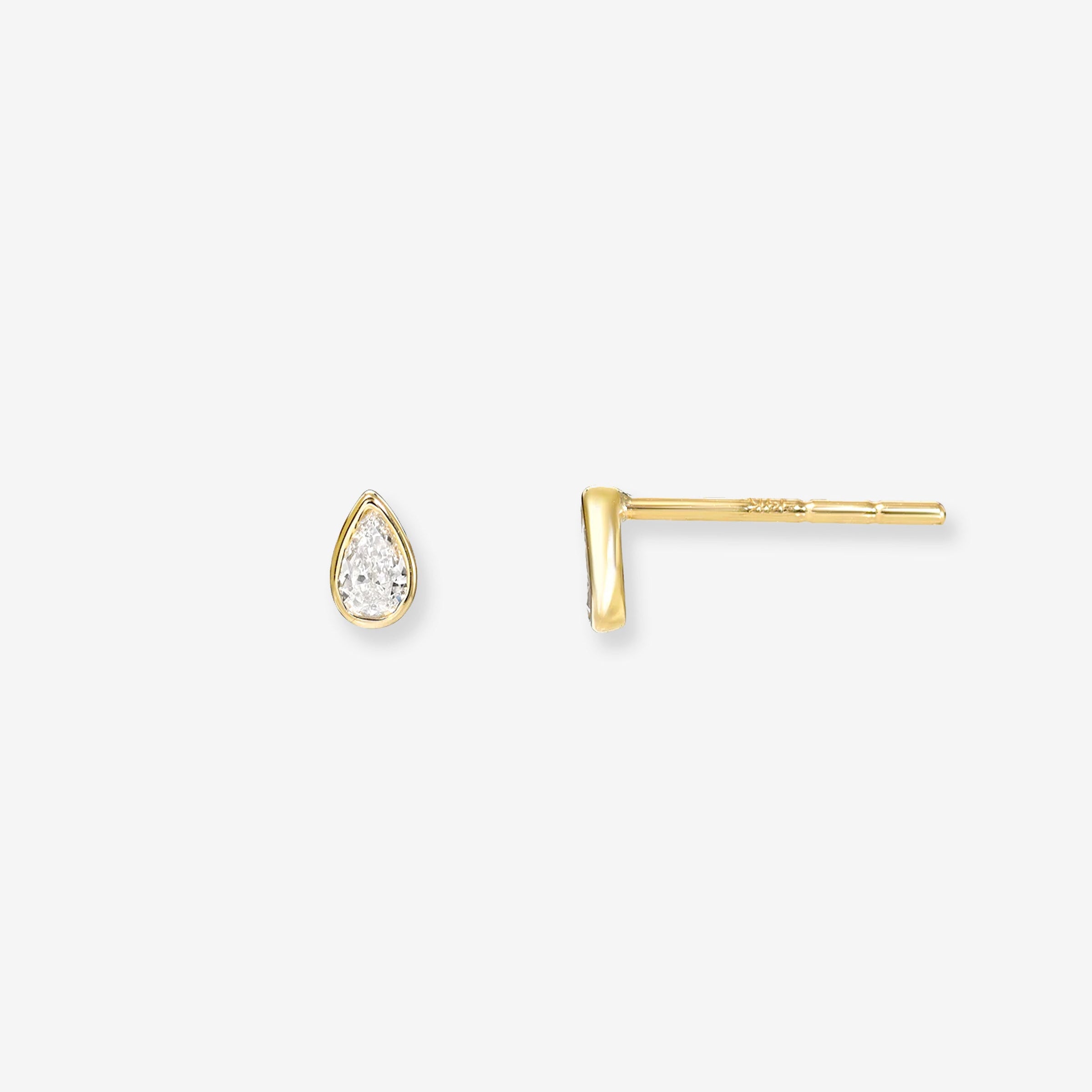 Aretes de botón de diamante pera en bisel en oro de 14K, foto 1
