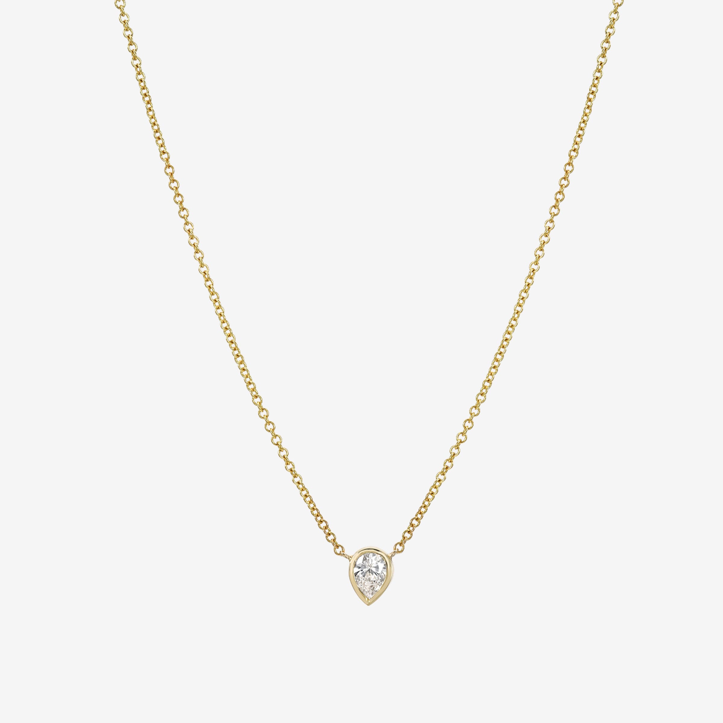 14K Gold Pear Diamond Bezel Necklace, photo 1