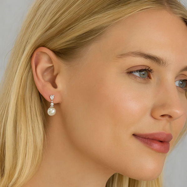 Cubic Zirconia Accent Faux Pearl Drop Earrings, photo 2