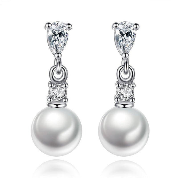 Cubic Zirconia Accent Faux Pearl Drop Earrings, photo 1
