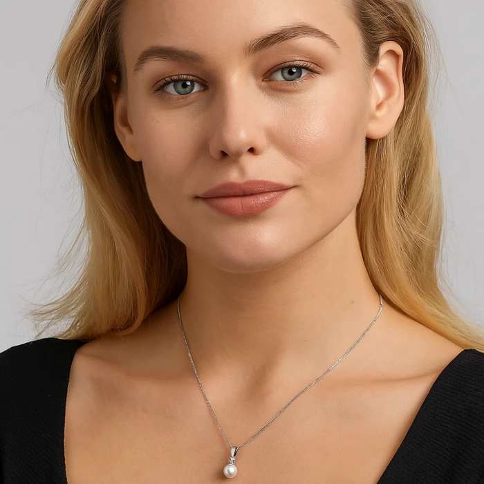 Cubic Zirconia Accent Faux Pearl Pendant Necklace, photo 3