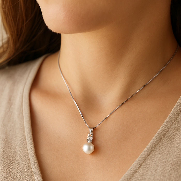 Cubic Zirconia Accent Faux Pearl Pendant Necklace, photo 2