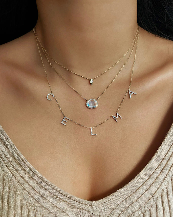 14K Gold Diamond Moonstone Necklace, photo 7