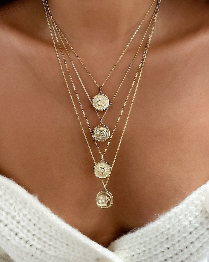 14K Gold Diamond Eye Medallion Necklace, photo 4