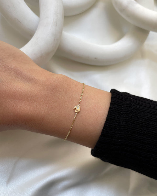 14K Gold Tiny Diamond Hamsa Bracelet, photo 2