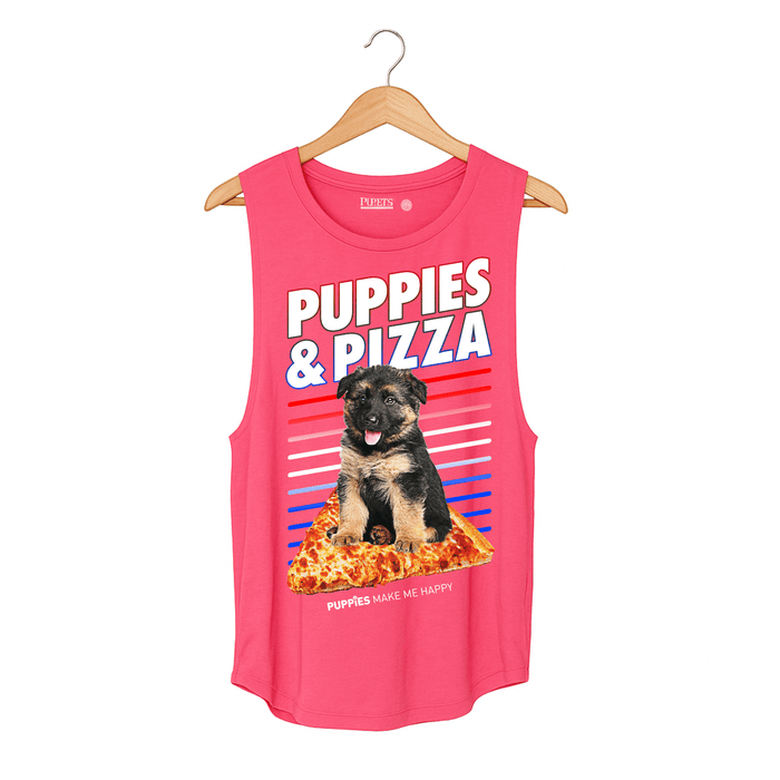 Puppies & Pizza Women's Sleeveless Tank in hot pink