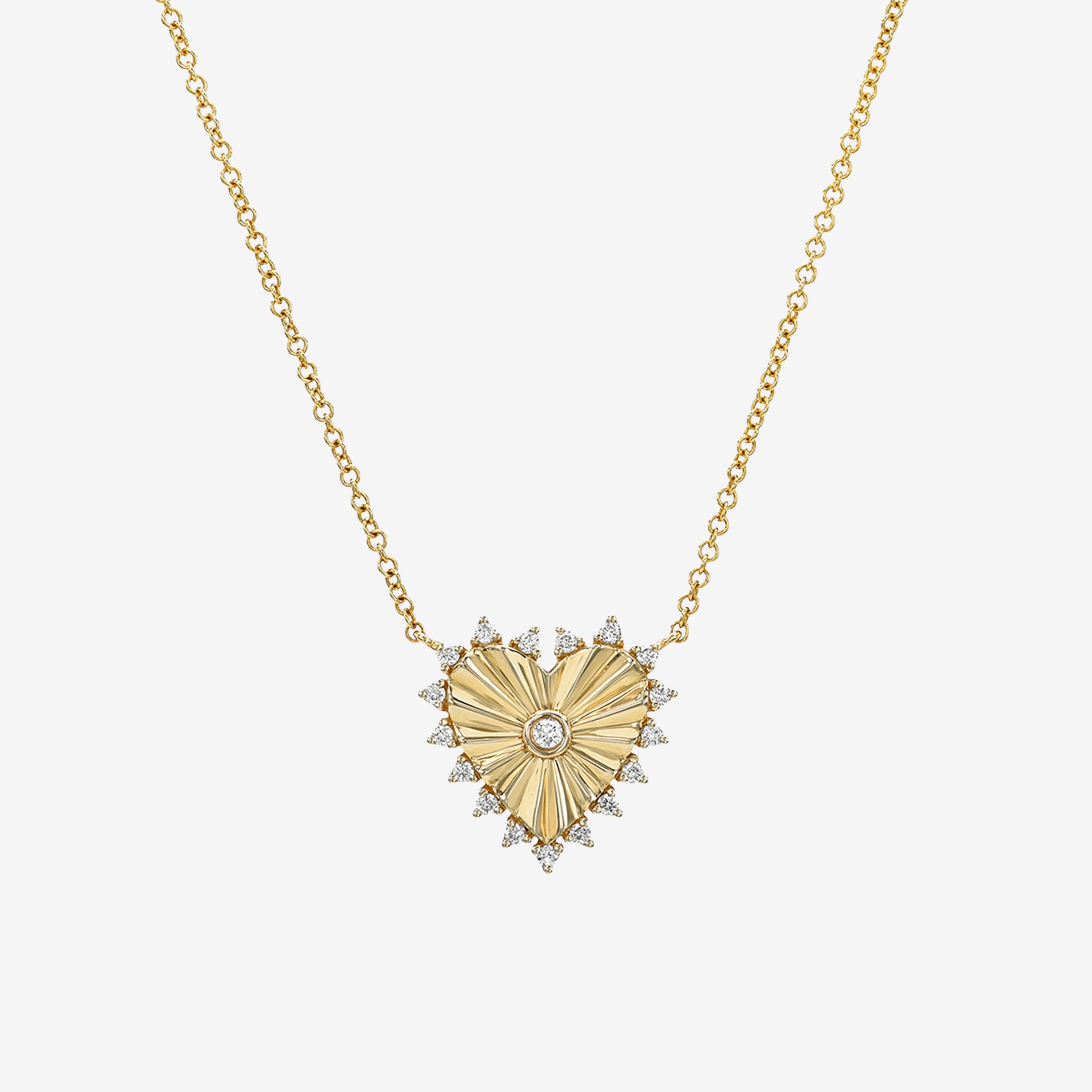 14K Gold Diamond Framed Small Fluted Heart Necklace, photo 1