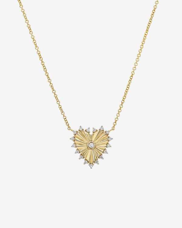 14K Gold Diamond Framed Small Fluted Heart Necklace, photo 1