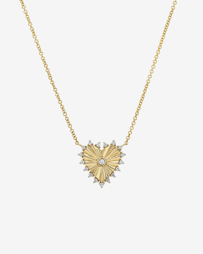 14K Gold Diamond Framed Small Fluted Heart Necklace, photo 1