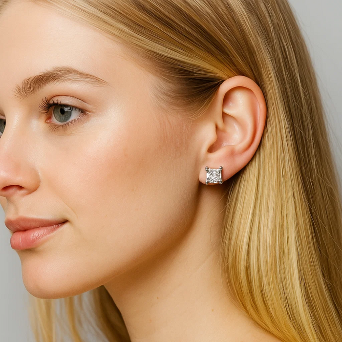Half Carat Princess Cut Cubic Zirconia Stud Earrings, photo 2