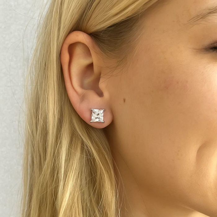 Half Carat Princess Cut Cubic Zirconia Stud Earrings, photo 6