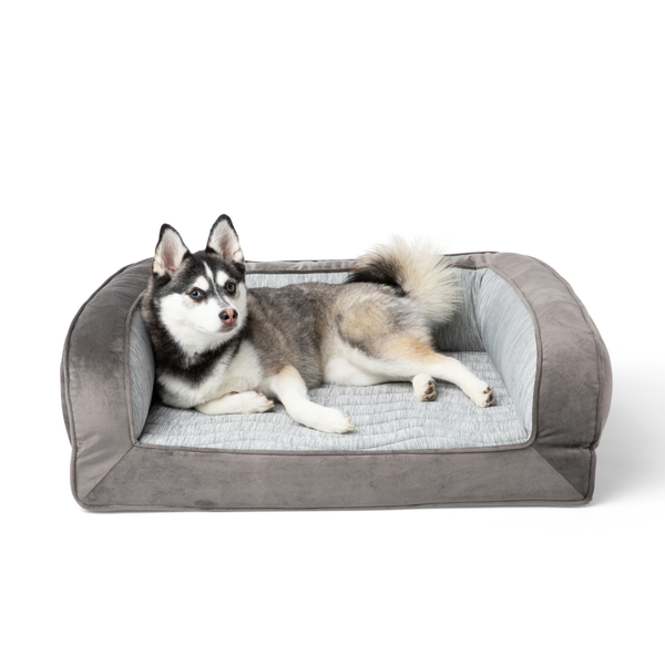 Cama refrescante con bordes PupChill para perro, gris ártico