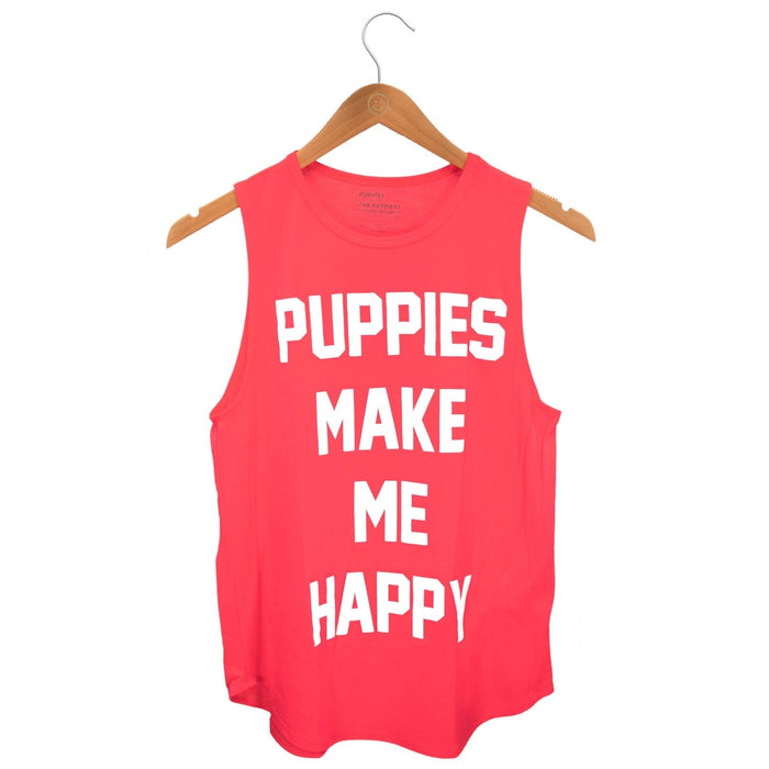 Puppies Make Me Happy Women's Sleeveless Tank in hot pink