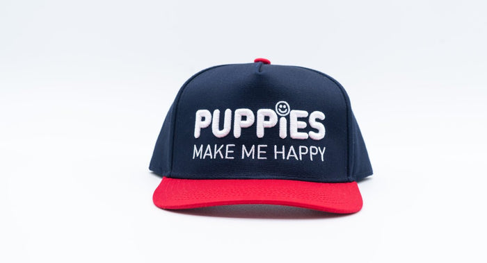 Puppies Make Me Happy Red White & Blue 3D Puff Snapback Hat