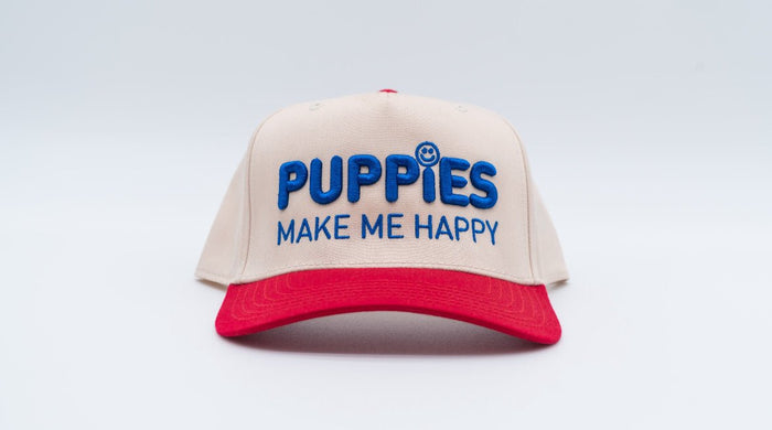 Puppies Make Me Happy Red White & Blue 3D Puff Snapback Hat