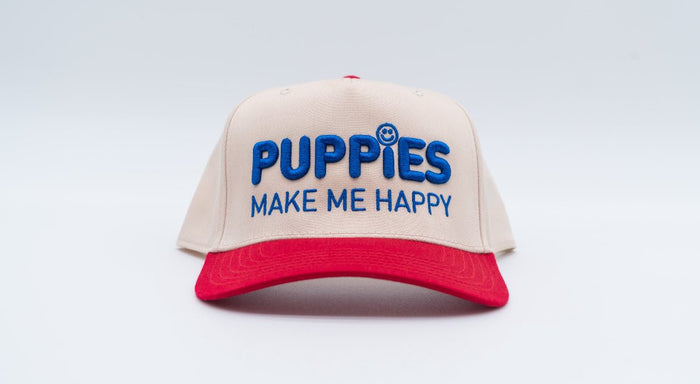 Puppies Make Me Happy Red White & Blue 3D Puff Snapback Hat