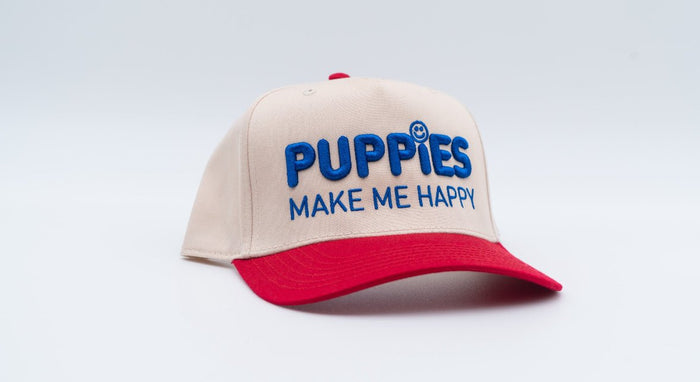 Puppies Make Me Happy Red White & Blue 3D Puff Snapback Hat