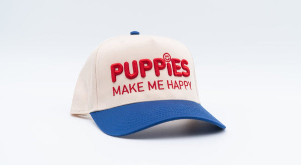Puppies Make Me Happy Red White & Blue 3D Puff Snapback Hat