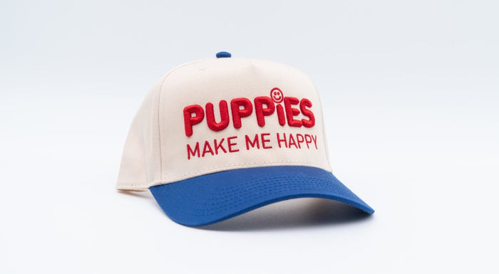 Puppies Make Me Happy Red White & Blue 3D Puff Snapback Hat
