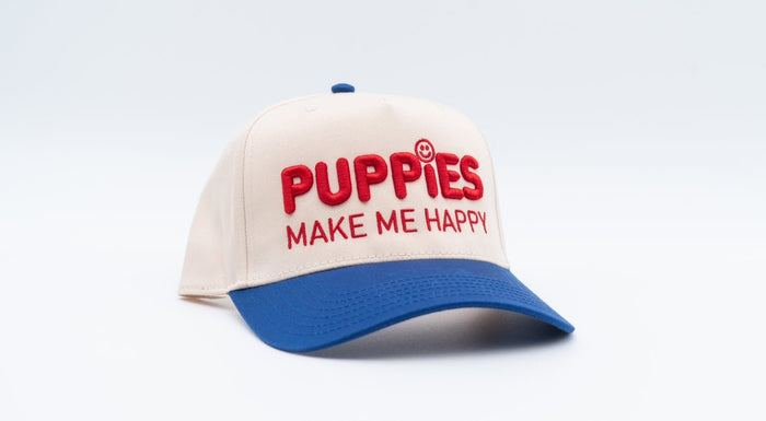 Puppies Make Me Happy Red White & Blue 3D Puff Snapback Hat