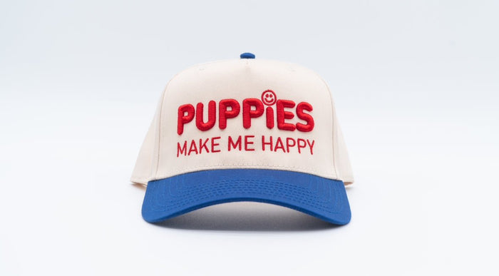 Puppies Make Me Happy Red White & Blue 3D Puff Snapback Hat