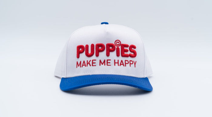 Puppies Make Me Happy Red White & Blue 3D Puff Snapback Hat