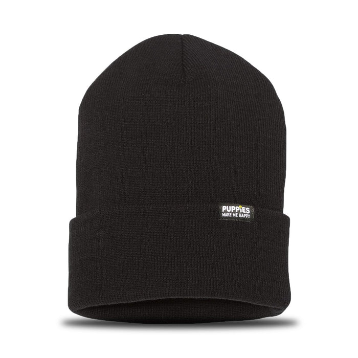 Puppies Make Me Happy Hipster Beanie in black