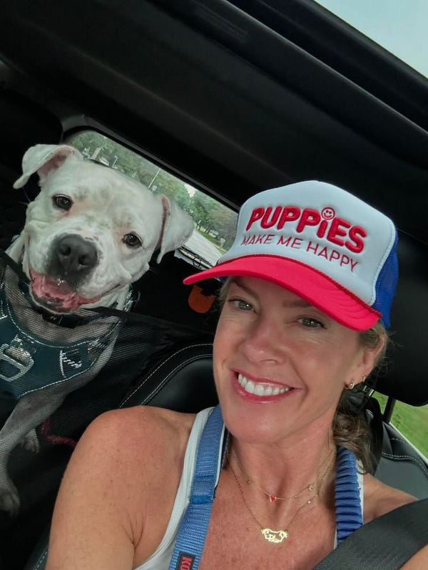 Red White & Blue Puppies Make Me Happy Trucker Hat