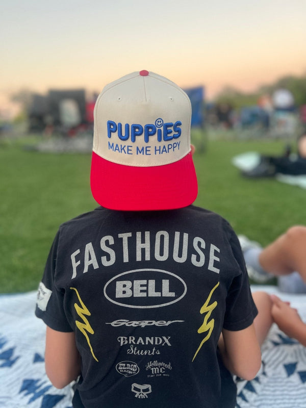 Puppies Make Me Happy Red White & Blue 3D Puff Snapback Hat