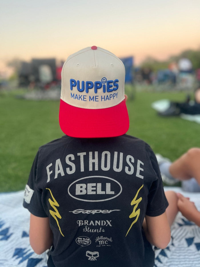 Puppies Make Me Happy Red White & Blue 3D Puff Snapback Hat