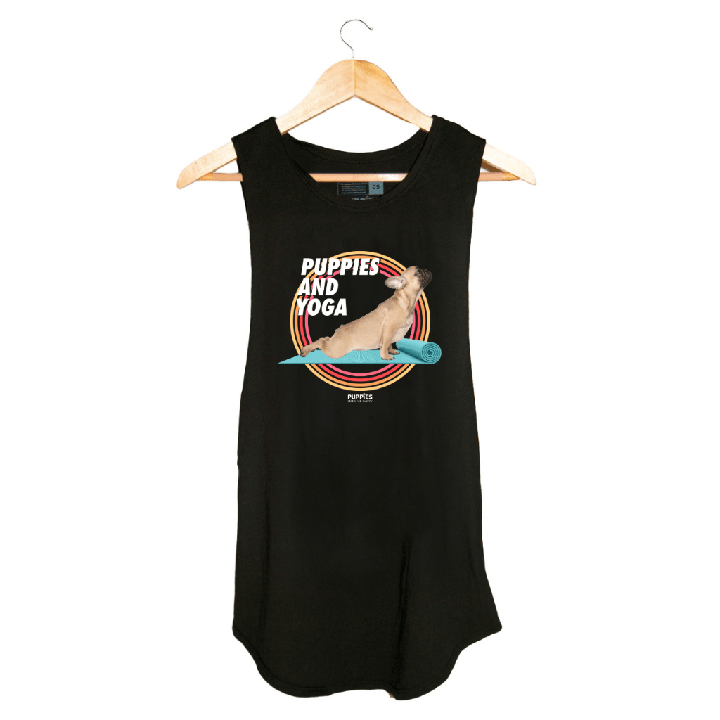 Puppies & Yoga Mat Women's Sleeveless Tank in black