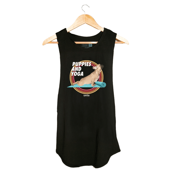 Puppies & Yoga Mat Women's Sleeveless Tank in black
