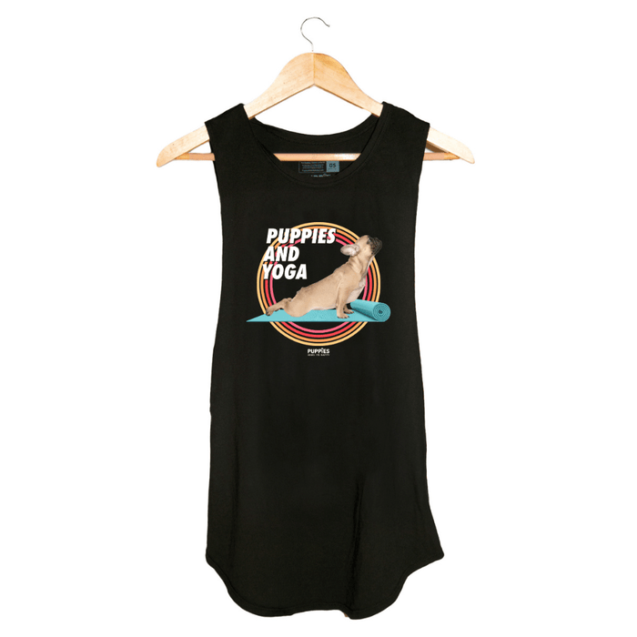 Puppies & Yoga Mat Women's Sleeveless Tank in black