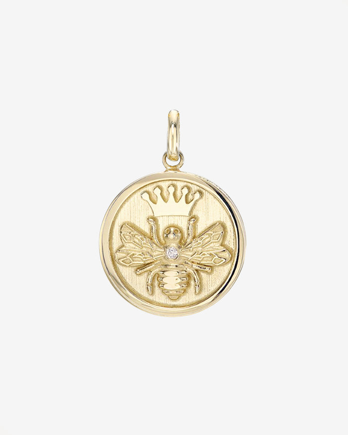 14K Gold Diamond Queen Bee Medallion Pendant, photo 1