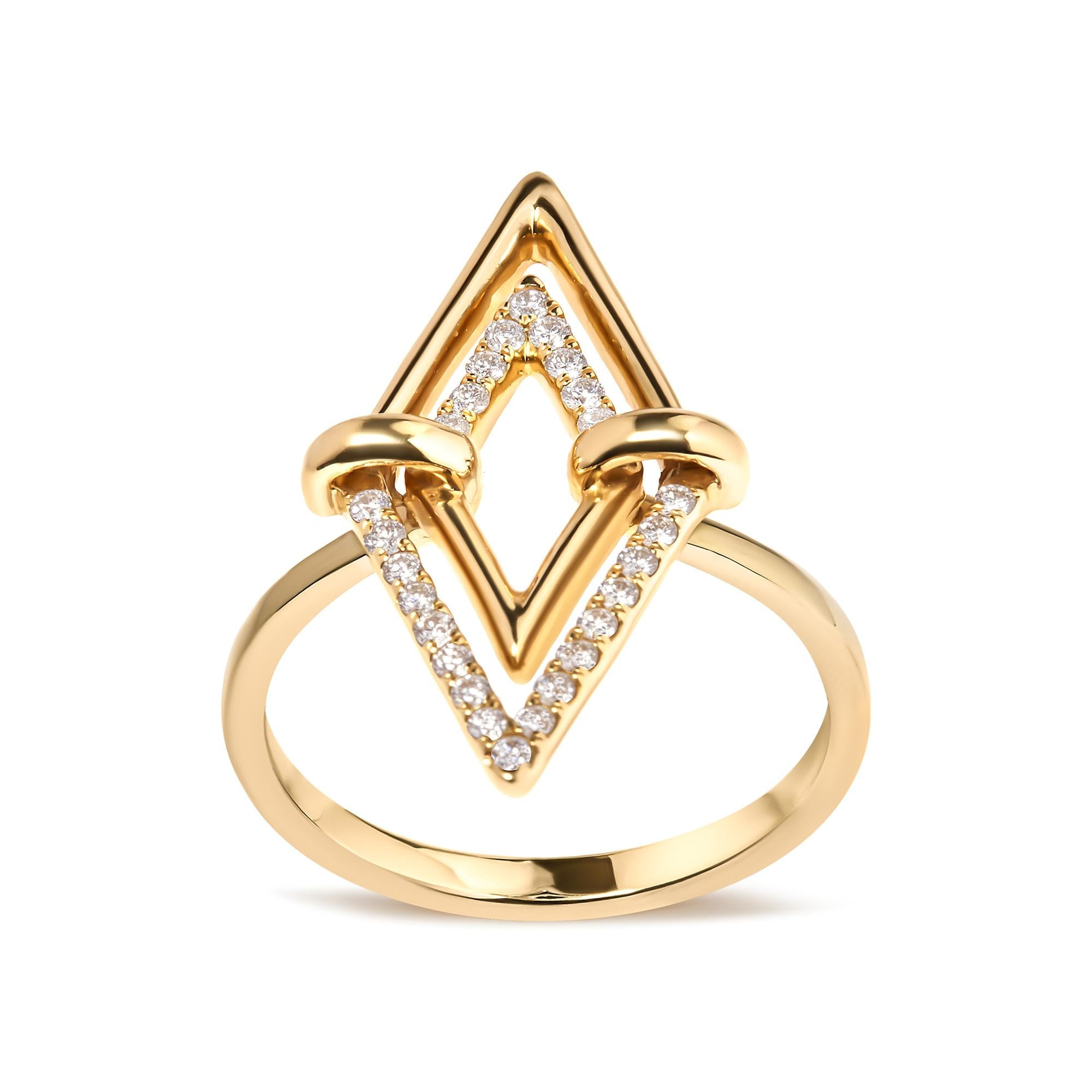 Anillo de doble triángulo con diamantes de 1/5 ct. p.t. en oro amarillo de 14K, foto 1