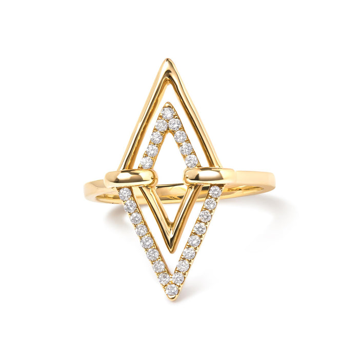 Anillo de doble triángulo con diamantes de 1/5 ct. p.t. en oro amarillo de 14K, foto 4
