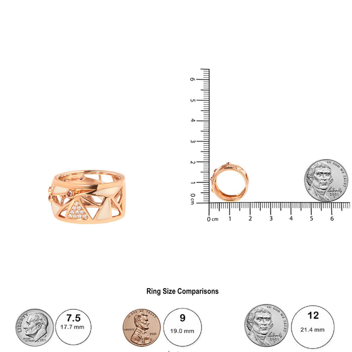 Anillo de banda con diamantes de 1/3 ct. p.t., turmalina rosa creada en laboratorio y esmalte blanco en oro rosa de 14K, foto 5