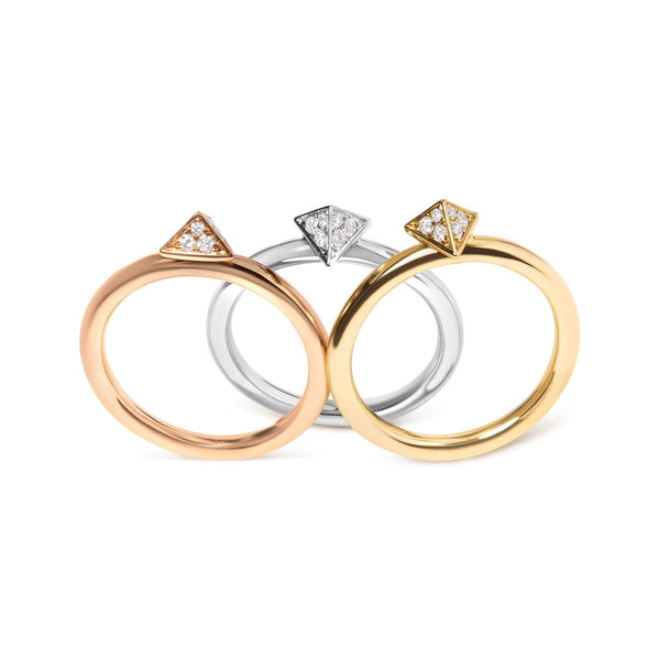 1/3 Ct. T.W. Diamond Pyramid Stackable Band Ring Set in 14K Tri-Tone Gold, photo 1
