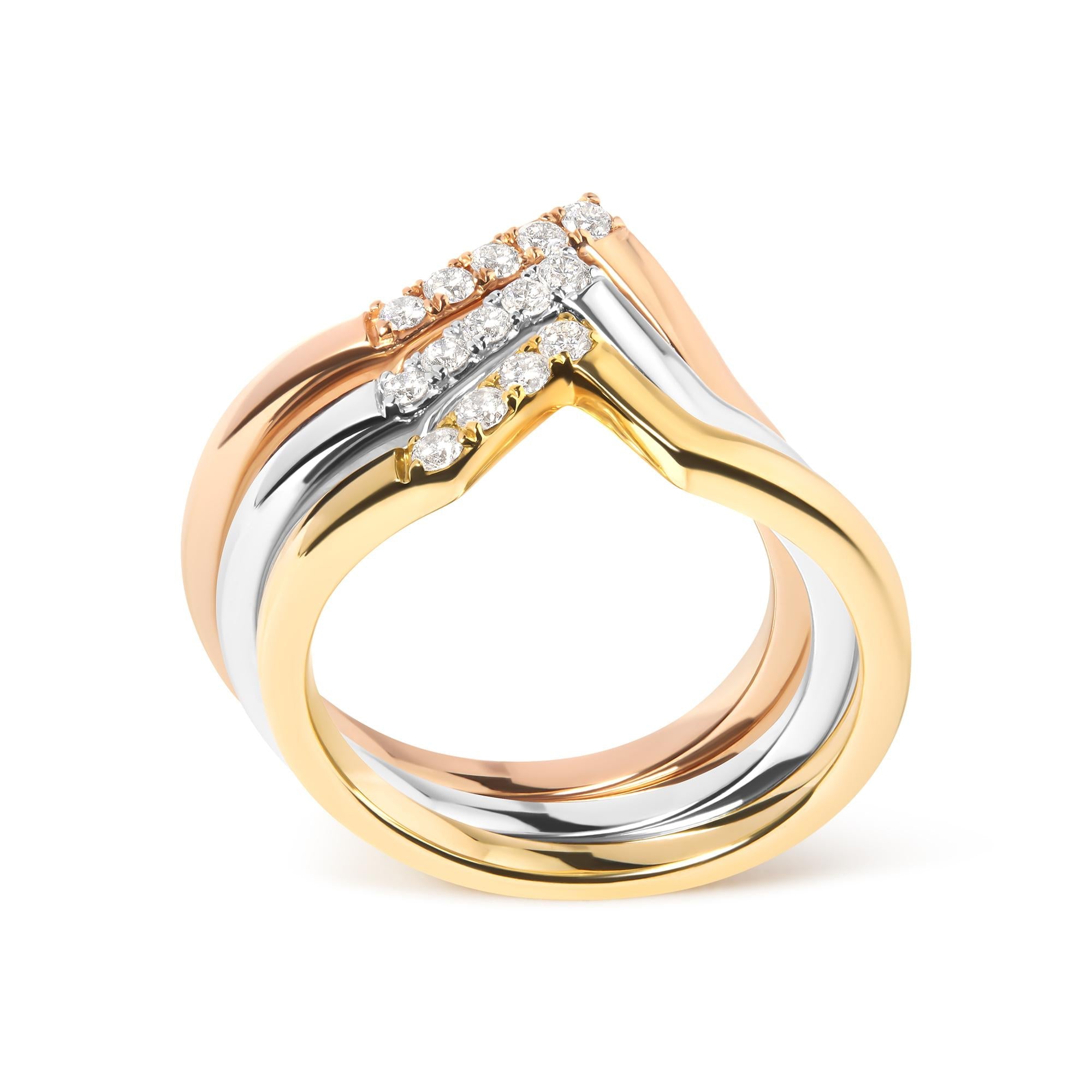 1/4 Ct. T.W. Diamond Geometrical Chevron V Stackable Band Ring Set in 14K Gold, photo 1