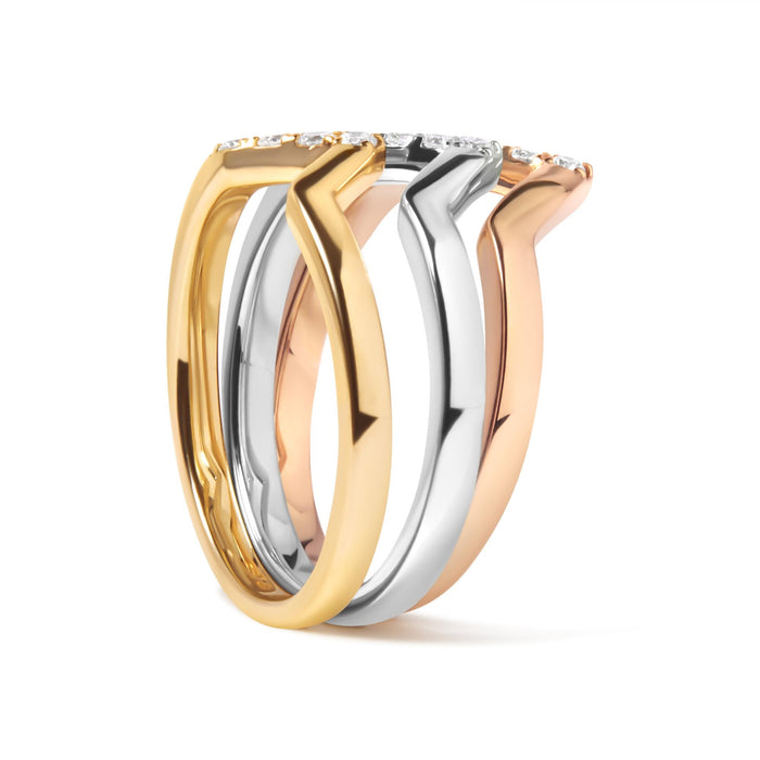 1/4 Ct. T.W. Diamond Geometrical Chevron V Stackable Band Ring Set in 14K Gold, photo 3