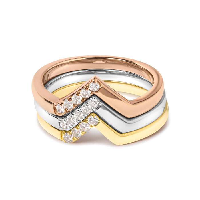 1/4 Ct. T.W. Diamond Geometrical Chevron V Stackable Band Ring Set in 14K Gold, photo 4